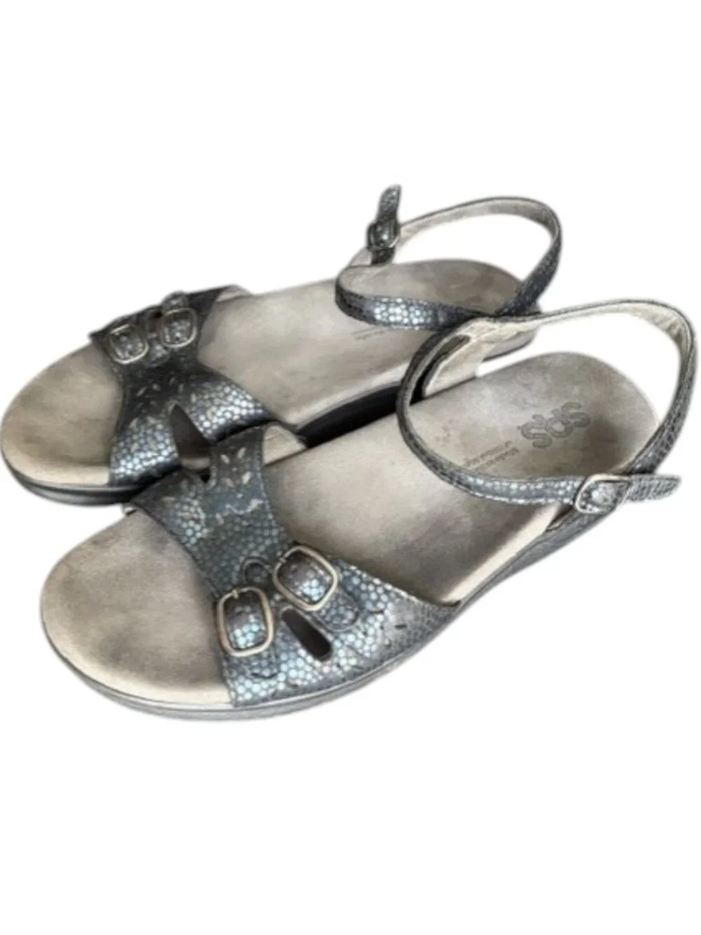 SAS Duo Quarter Strap Metallic Faux Reptile Leather Sandals - Blue - 9M